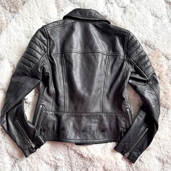 All saints huxley biker moto leather jacket black/gray US6 - Picture 8 of 8